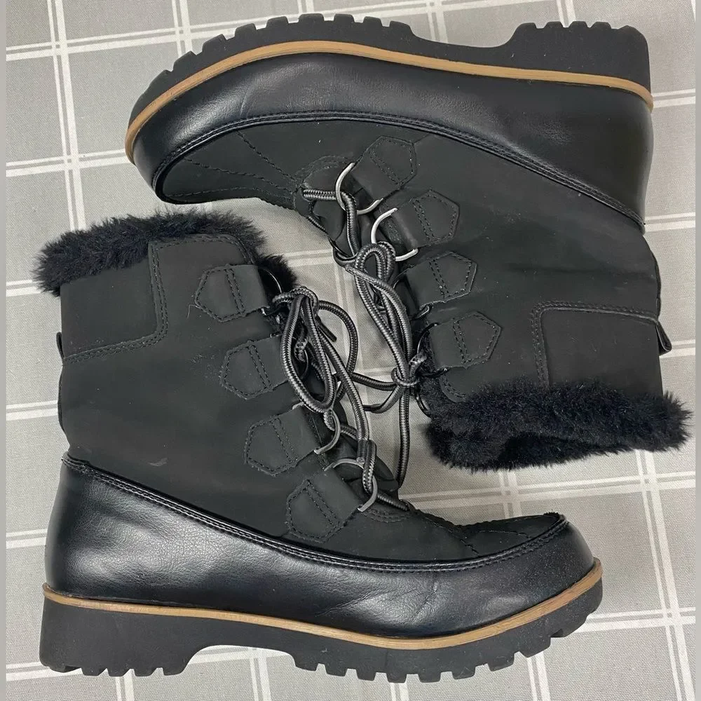 JBU Jambu Womens Black Maldive Weather Ready Winter Boot Faux Fur Sz 8 M Lace Up